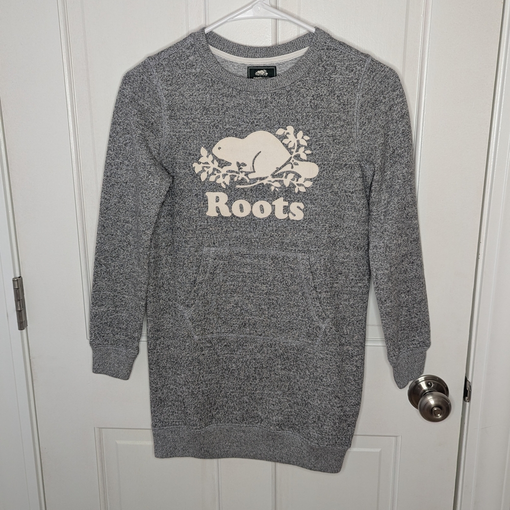 Roots Heather Beaver Logo Gray Kids Sweater Size Kids Large